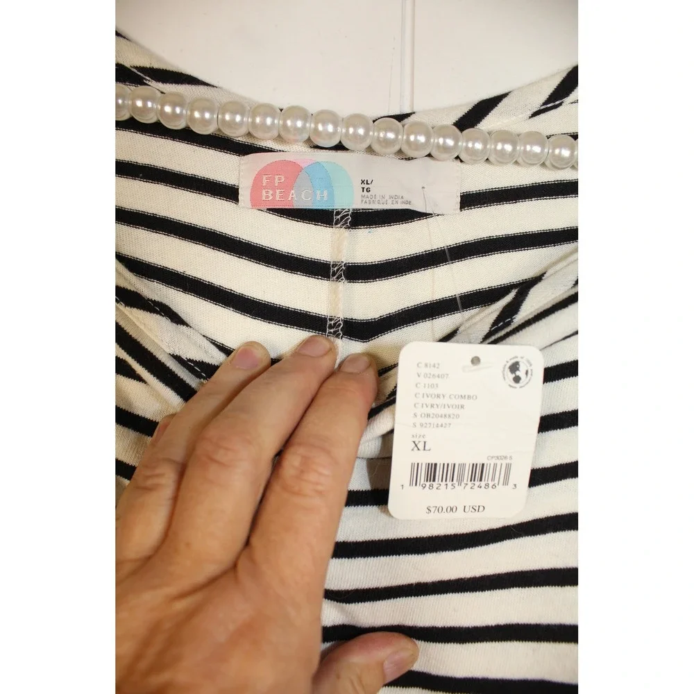 Free People Free Est Tivoli Maxi Black/Ivory Striped Oversize Dress NWT SZ XL